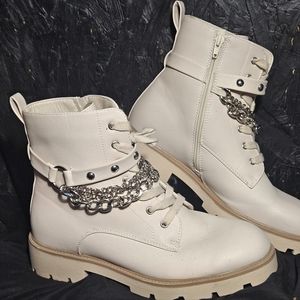 Women's Cream XOXO ankle rhinestone boots